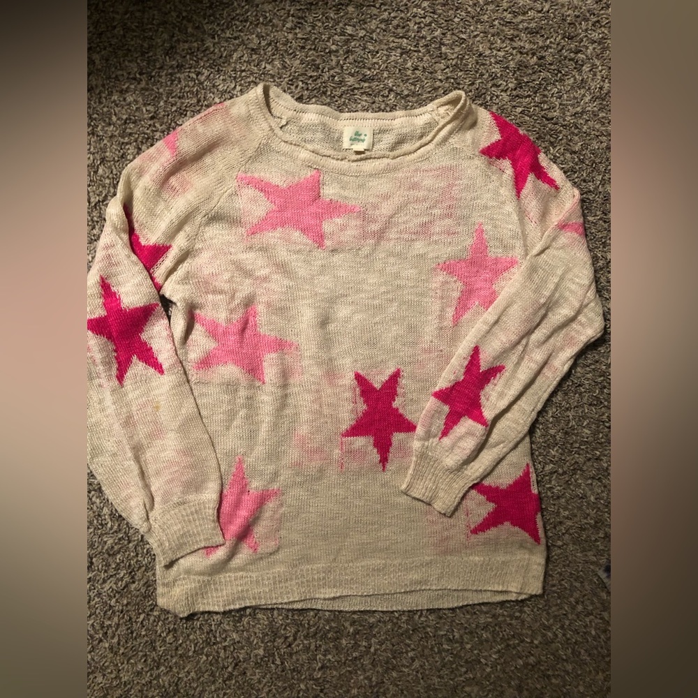 Off White Sweater with Hot Pink Stars